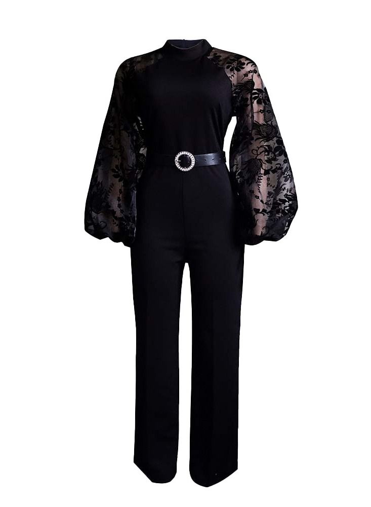 Loquat Women's Lantern Sleeve Slim Large Wide Leg Jumpsuit Black - Image 1