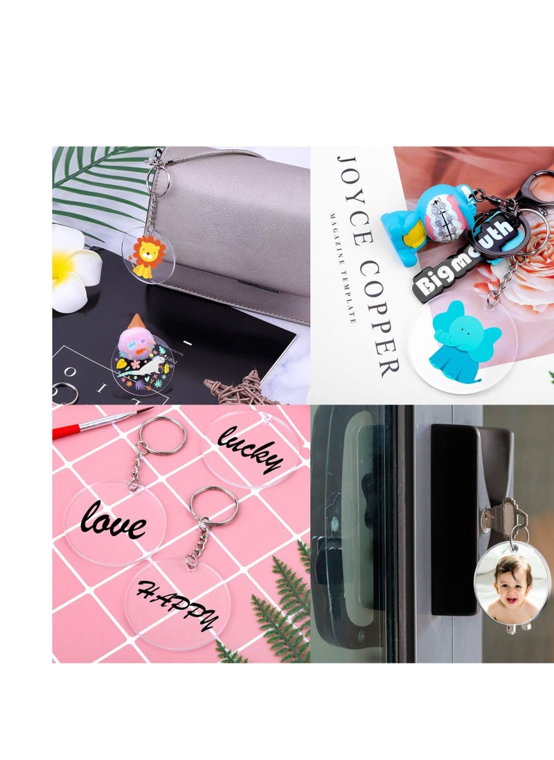 Tassel Keychain and Acrylic Circle, Acrylic Blanks and Tassel Keychain Pendant Acrylic Transparent Circle Discs and Tassel Keyring Set for Diy Projects and Crafts 90pcs