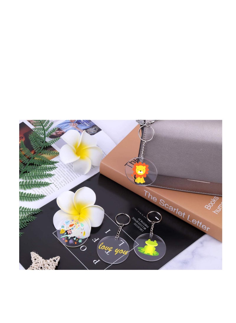 Tassel Keychain and Acrylic Circle, Acrylic Blanks and Tassel Keychain Pendant Acrylic Transparent Circle Discs and Tassel Keyring Set for Diy Projects and Crafts 90pcs