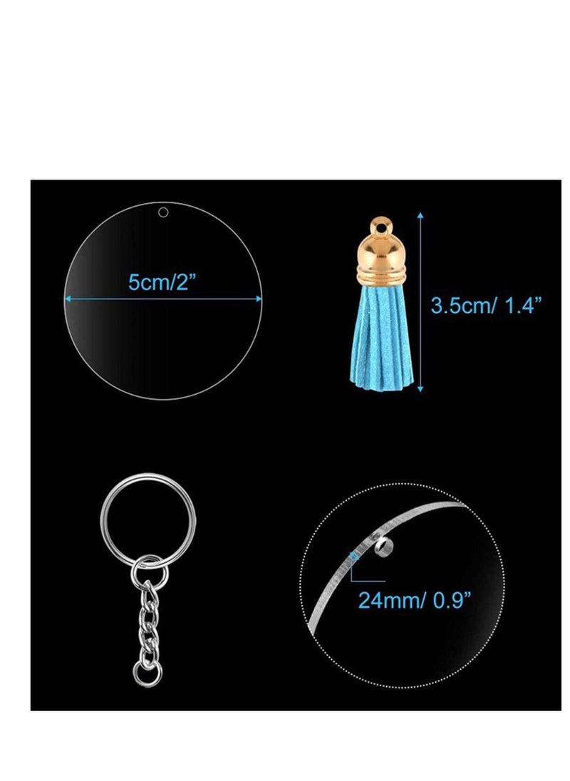 Tassel Keychain and Acrylic Circle, Acrylic Blanks and Tassel Keychain Pendant Acrylic Transparent Circle Discs and Tassel Keyring Set for Diy Projects and Crafts 90pcs