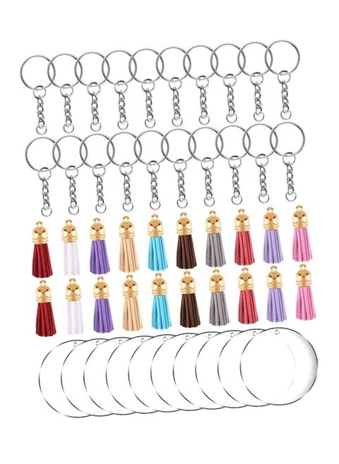 Tassel Keychain and Acrylic Circle, Acrylic Blanks and Tassel Keychain Pendant Acrylic Transparent Circle Discs and Tassel Keyring Set for Diy Projects and Crafts 90pcs