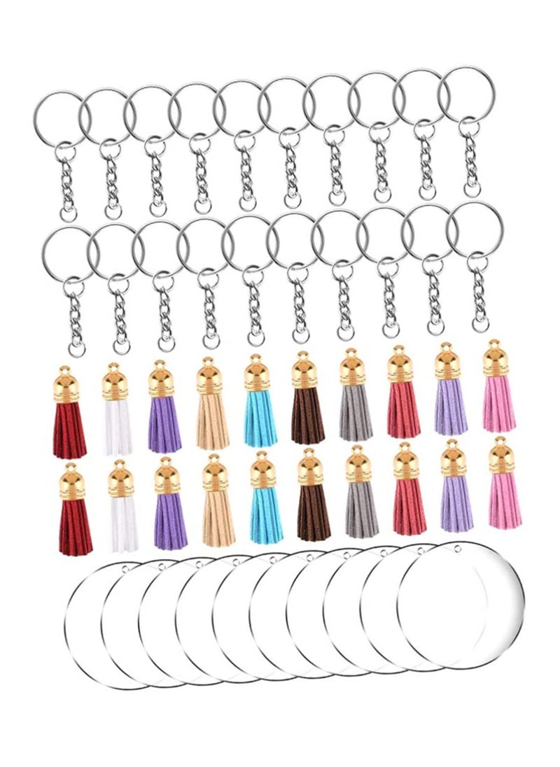 Tassel Keychain and Acrylic Circle, Acrylic Blanks and Tassel Keychain Pendant Acrylic Transparent Circle Discs and Tassel Keyring Set for Diy Projects and Crafts 90pcs