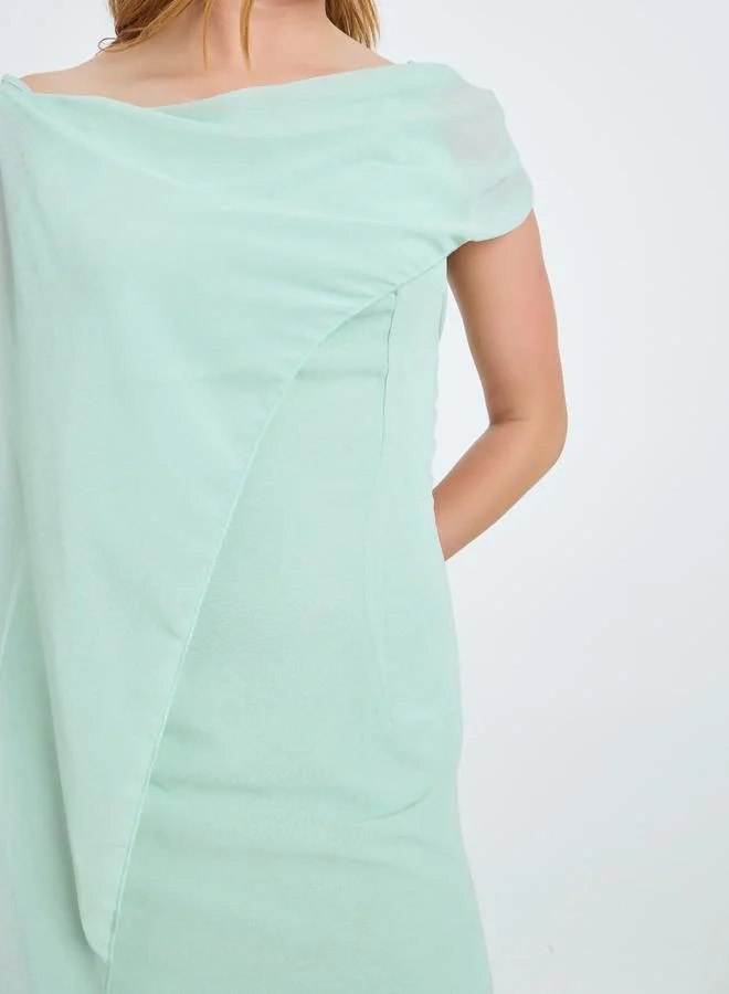 Take Two  Green Draped Cape Sleeve Maxi Dress for Women | Best Price UAE