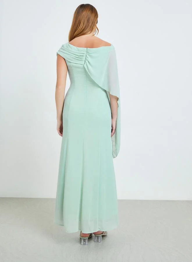 Take Two  Green Draped Cape Sleeve Maxi Dress for Women | Best Price UAE