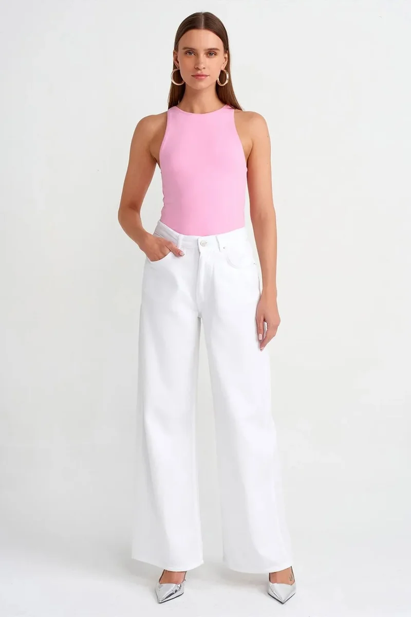 Dilvin White DILVIN High-Waist Wide-Leg Denim Jeans for Women | Best Price UAE