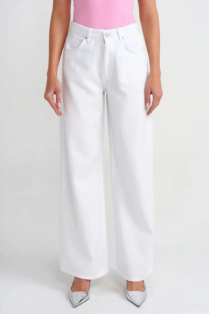Dilvin White DILVIN High-Waist Wide-Leg Denim Jeans for Women | Best Price UAE
