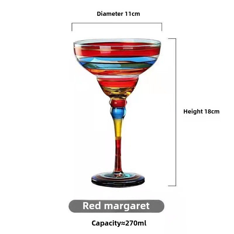 Painted Margarita Wine Glass Crystal Glass Hand-painted Cocktail Mug Alicia Home Goblet(True Red Margarita) - Image 1
