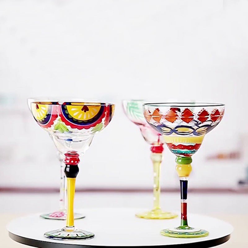 Painted Margarita Wine Glass Crystal Glass Hand-painted Cocktail Mug Alicia Home Goblet(True Red Margarita) - Image 3