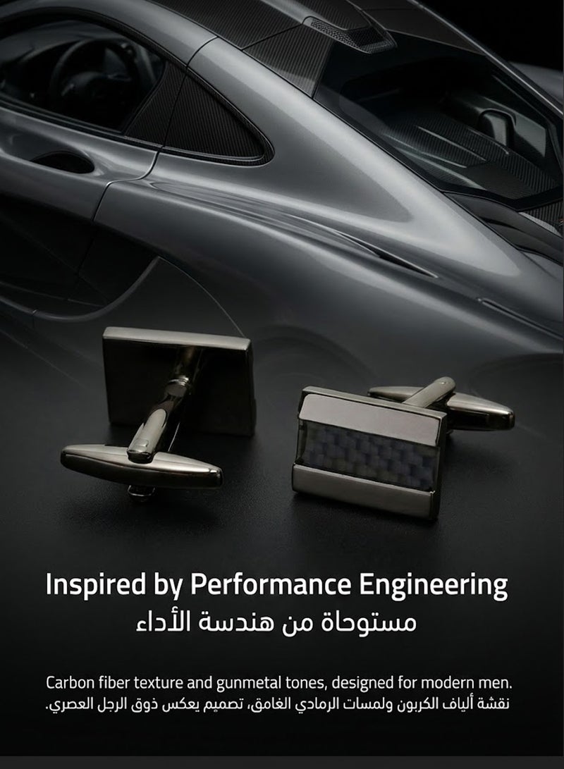 فوريكاسا أزرار أكمام رجالية من النحاس بتصميم مستطيل عصري – لمسة كربون باللون الأسود - Image 3