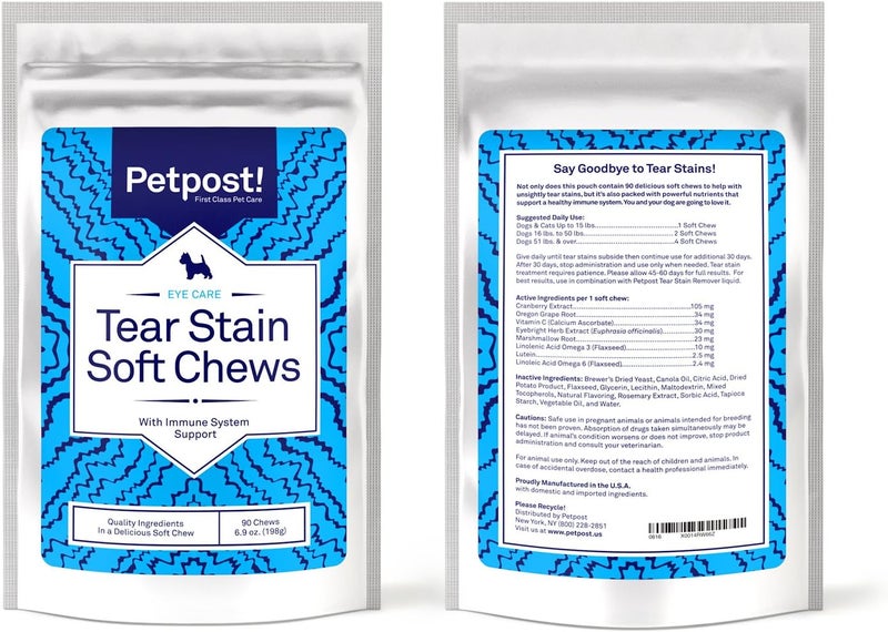 Petpost Tear Stain Remover Soft Chews for Dogs | 90 Count Cheese Flavor Dog Tear Stain Support Supplement | Gentle Eye Care for White Dogs & Light Breeds | Tylosin Free, Made in USA - Image 2