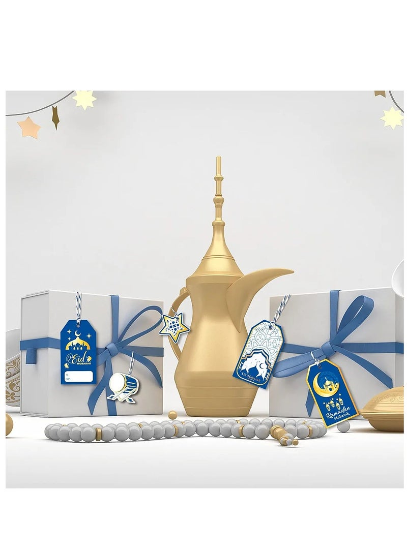 137pcs Ramadan Gift Tags, Eid Mubarak Hanging Tag Paper Labels with String, Al-Fitr Blue Gold Ornaments Envelope Present Wrap Hang Decor, Ramadan Party Decoration Supplies for Tree Fireplace - Image 3