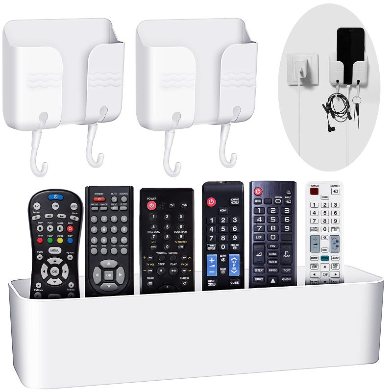 Blulu 3 Pieces Adhesive Remote Holders Wall Mount Phone Holder Without The Need to Drill Holes in Your Wall Universal TV Remote Organizer Caddy Box for Bedroom Kitchen Bathroom