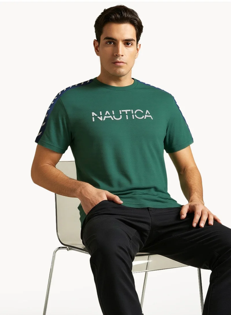 NAUTICA Logo Regular Fit Premium Cotton Crew Neck T-shirt