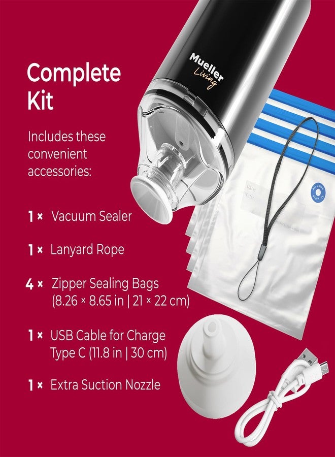 MuellerLiving Cordless Portable Food Vacuum Sealer Seals up to 60 bags, Automatic Shut Off and includes 4 Starter Bags - Image 5