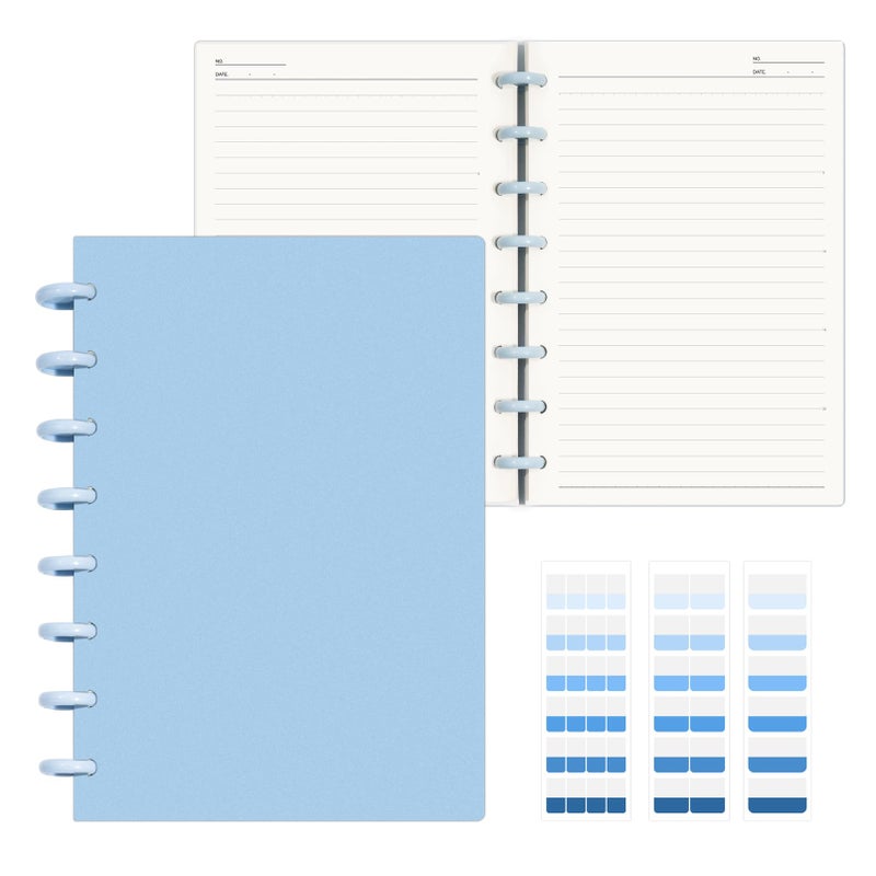 MOSA BEAR Discbound Notebook, 8-Disc Disbound Planner with Removable Pages, 180 Pages Spiral Notebook, Poly Cover Discbound Planner for Work, Travel, Note Taking(With Index Sticker),Blue,A5 - Image 1