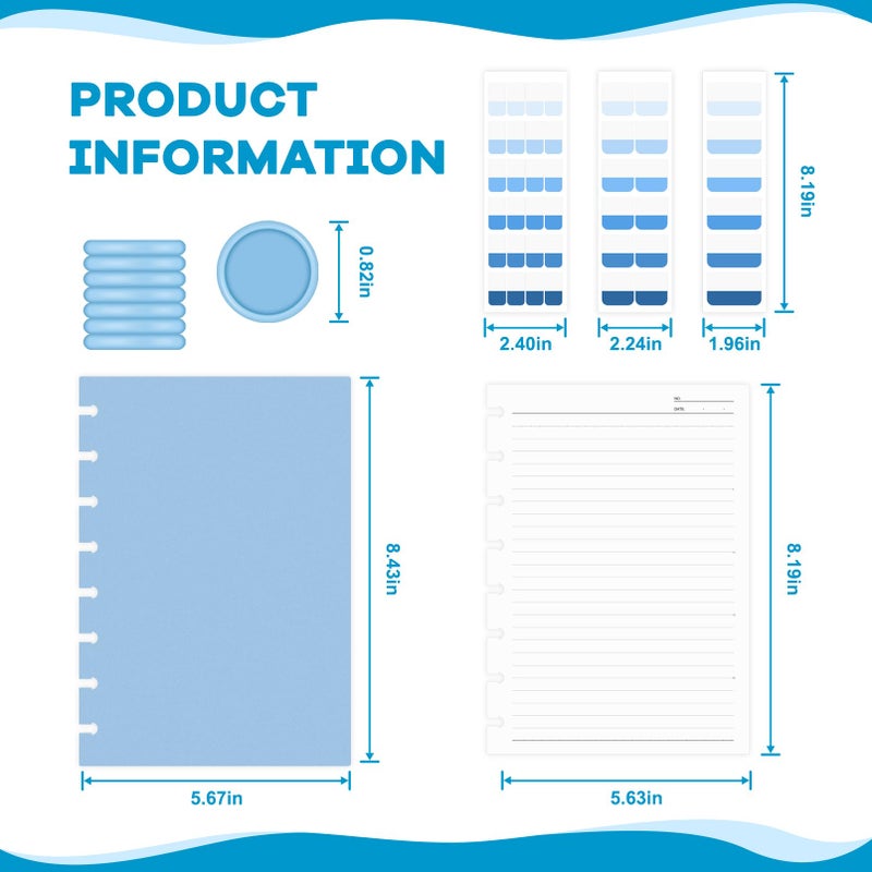MOSA BEAR Discbound Notebook, 8-Disc Disbound Planner with Removable Pages, 180 Pages Spiral Notebook, Poly Cover Discbound Planner for Work, Travel, Note Taking(With Index Sticker),Blue,A5 - Image 2
