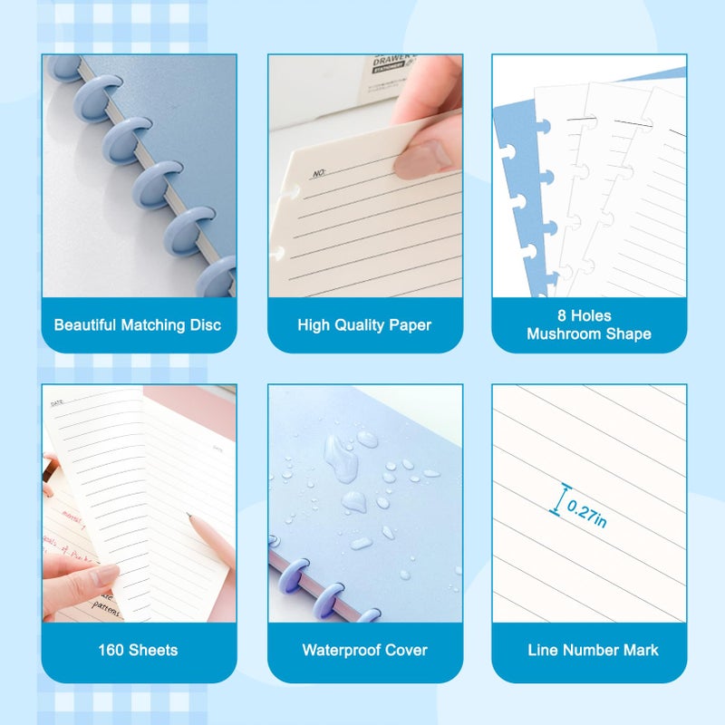 MOSA BEAR Discbound Notebook, 8-Disc Disbound Planner with Removable Pages, 180 Pages Spiral Notebook, Poly Cover Discbound Planner for Work, Travel, Note Taking(With Index Sticker),Blue,A5 - Image 3