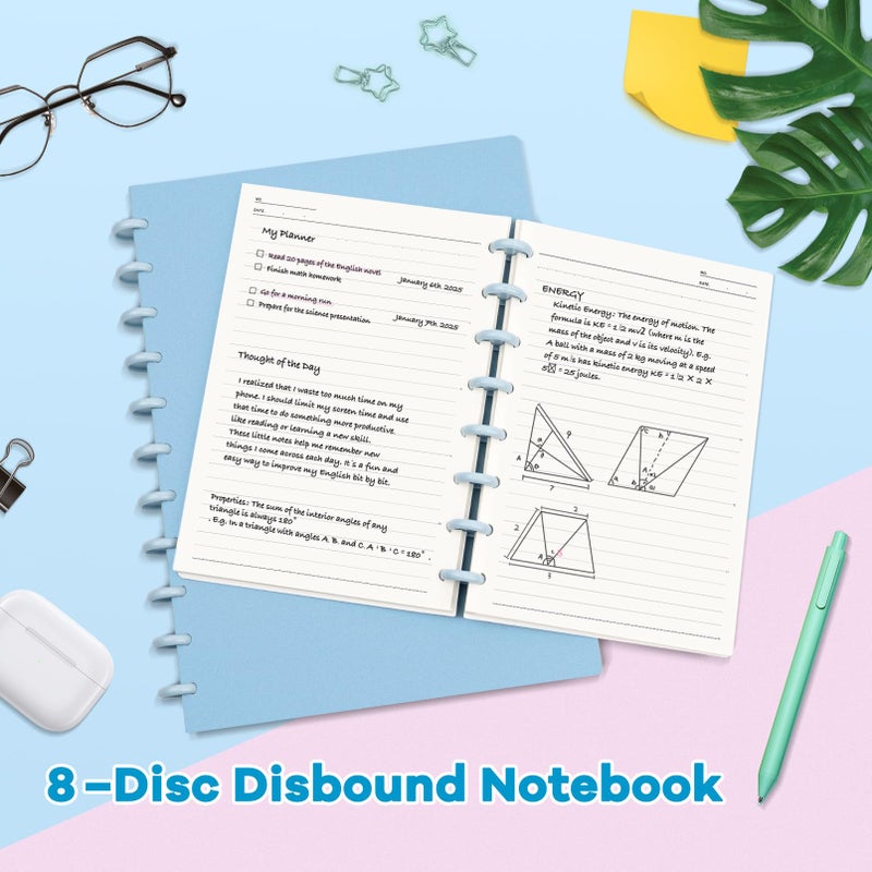 MOSA BEAR Discbound Notebook, 8-Disc Disbound Planner with Removable Pages, 180 Pages Spiral Notebook, Poly Cover Discbound Planner for Work, Travel, Note Taking(With Index Sticker),Blue,A5 - Image 4