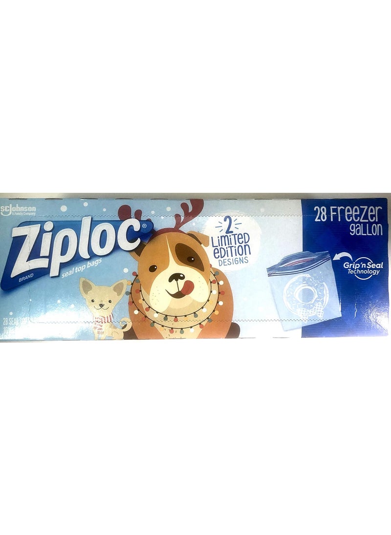 Ziploc Ziploc Gallon Food Storage Freezer Bags Grip n Seal Technology for Easier Grip Open and Close 28 Count Holiday Designs Packaging May Vary 