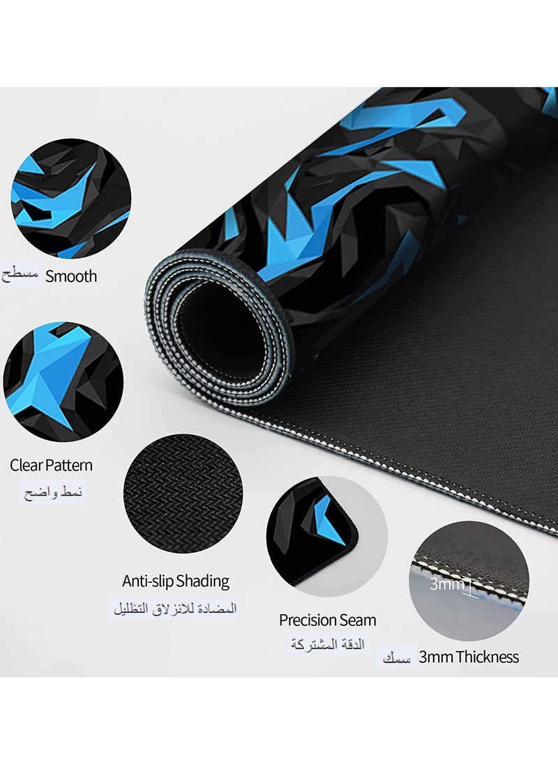Sumkyle - Large Mouse Pad Extended Gaming Mouse Pad Non-Slip Rubber Base Mouse pad Office Desk Mat (800 * 300 * 3mm) Blue Shards - Image 1