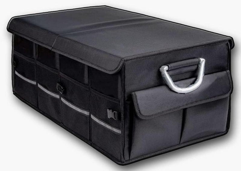 LIMOS Foldable Car Trunk Organizer with Adjustable Pockets and Non-Slip Bottom - Multi-Compartment Auto Cargo Storage Box with Lid - Image 1
