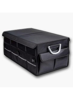 Foldable Car Trunk Organizer with Adjustable Pockets and Non-Slip Bottom - Multi-Compartment Auto Cargo Storage Box with Lid