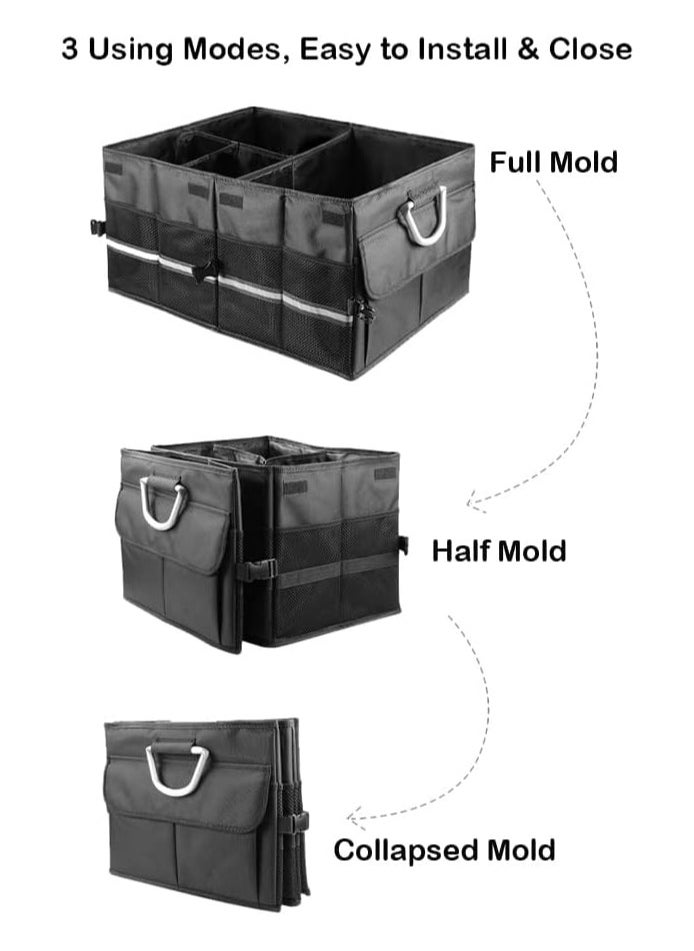 LIMOS - Foldable Car Trunk Organizer with Adjustable Pockets and Non-Slip Bottom - Multi-Compartment Auto Cargo Storage Box with Lid - Image 1