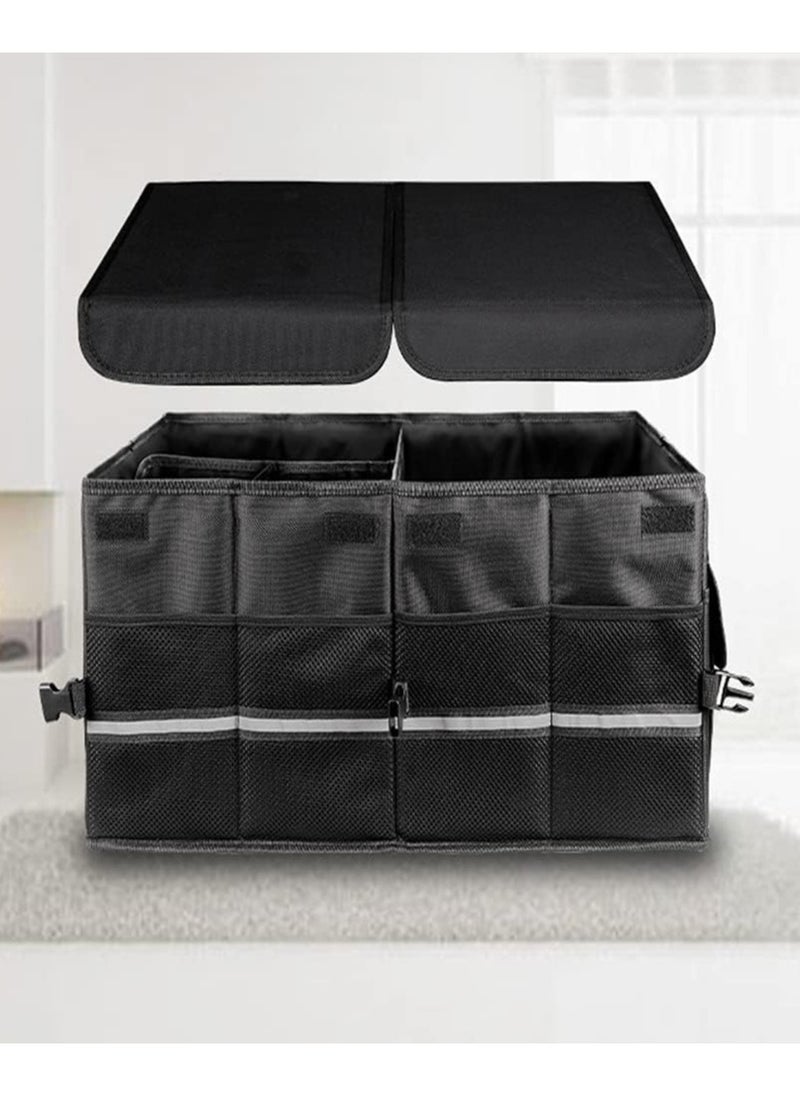 LIMOS - Foldable Car Trunk Organizer with Adjustable Pockets and Non-Slip Bottom - Multi-Compartment Auto Cargo Storage Box with Lid - Image 1