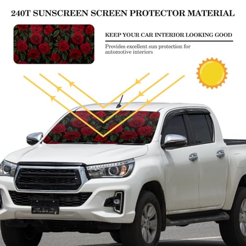 Woanger Windshield Sun Shade Foldable Car Front Window Covers for Car Accessories Sun Heat UV Rays Visor Protector Protection for Universal Cars SUV Truck Rose - Image 3