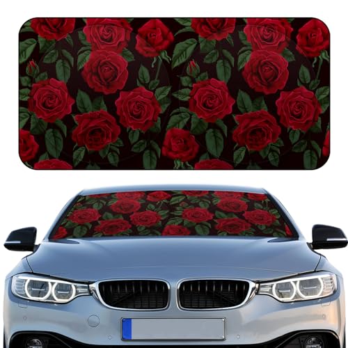 Woanger Windshield Sun Shade Foldable Car Front Window Covers for Car Accessories Sun Heat UV Rays Visor Protector Protection for Universal Cars SUV Truck Rose - Image 1