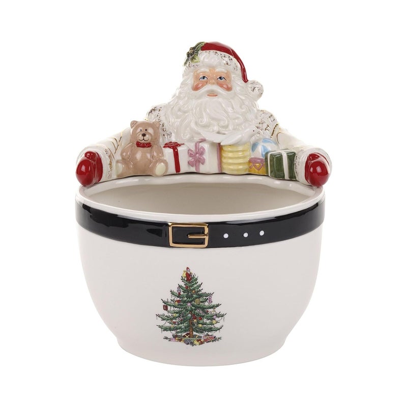 Spode Spode Christmas Tree Santa 9Inch Nut Bowl  Decorative Earthenware Bowl for Candies Nuts Desserts and Holiday Treats  Elegant Christmas Tableware with 22 Karat Gold Accents 