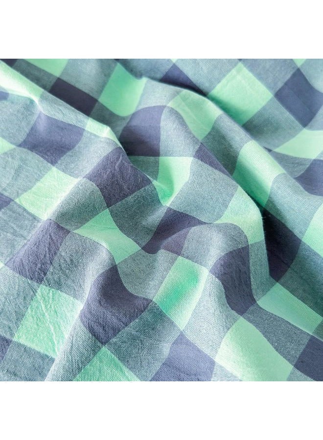 FACE TWO FACE Bedding Duvet Cover Set100% Washed Cotton Duvet Cover Linen Like Textured Breathable Durable Soft Comfy (King, Blue Green Grid) - Image 4
