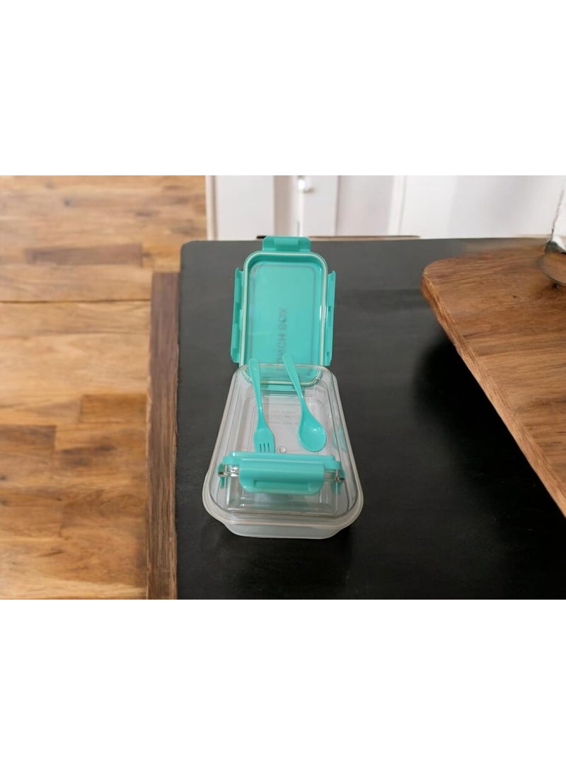 Generic Lunch Box Container with Utensils 2 Compartments Mint Green LeakProof  - Image 2