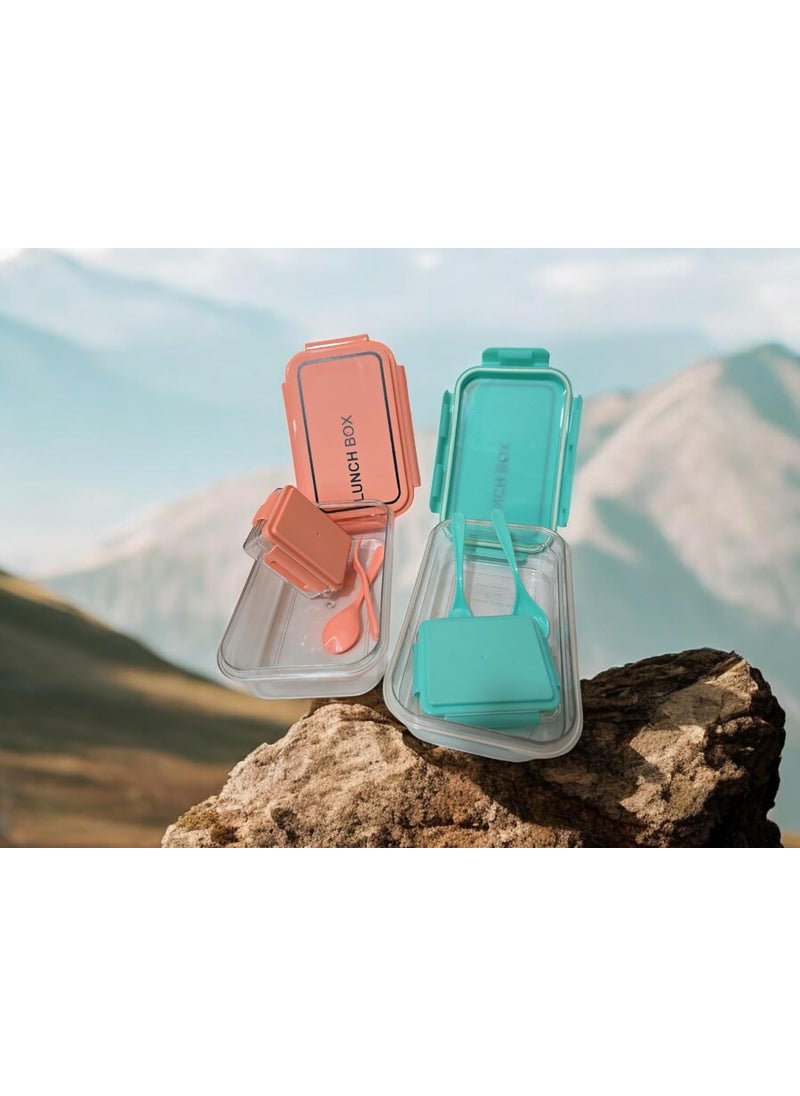 Generic Lunch Box Container with Utensils 2 Compartments Mint Green LeakProof  - Image 5