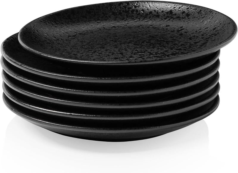 Kanwone Ceramic Dessert Plates Set of 6 Small Salad Plates 6 Inch Appetizer DIshes for Kitchen Mini Dinner Plates for Cake Snacks Side Dish Microwave Oven and Dishwasher Safe Black Glazed - Image 1