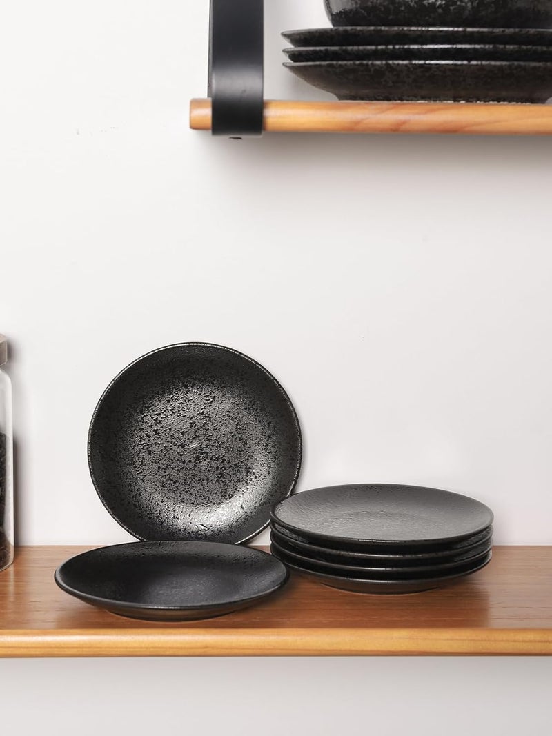 Kanwone Ceramic Dessert Plates Set of 6 Small Salad Plates 6 Inch Appetizer DIshes for Kitchen Mini Dinner Plates for Cake Snacks Side Dish Microwave Oven and Dishwasher Safe Black Glazed - Image 5