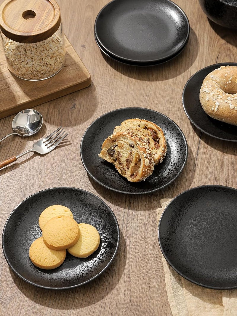 Kanwone Ceramic Dessert Plates Set of 6 Small Salad Plates 6 Inch Appetizer DIshes for Kitchen Mini Dinner Plates for Cake Snacks Side Dish Microwave Oven and Dishwasher Safe Black Glazed - Image 4