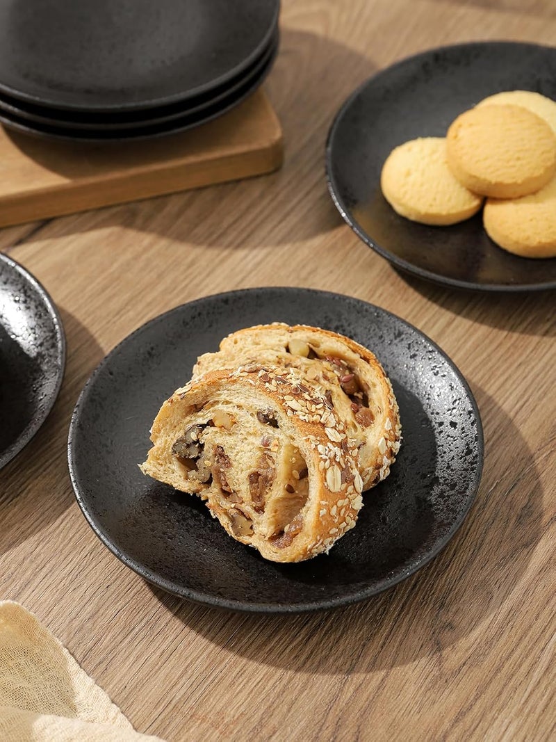 Kanwone Ceramic Dessert Plates Set of 6 Small Salad Plates 6 Inch Appetizer DIshes for Kitchen Mini Dinner Plates for Cake Snacks Side Dish Microwave Oven and Dishwasher Safe Black Glazed - Image 3