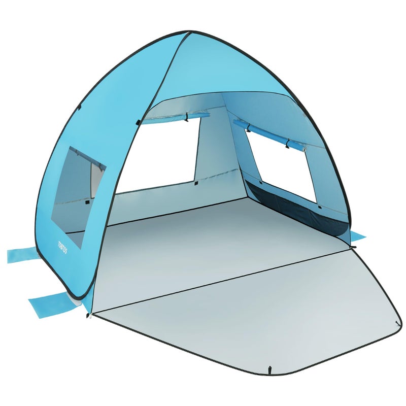 TOBTOS UPF 50+ Easy Pop Up Beach Tent 3-4 Person Sun Shelter Instant Automatic Beach Shade, Portable Sunshade with Extendable Floor (Blue) - Image 1