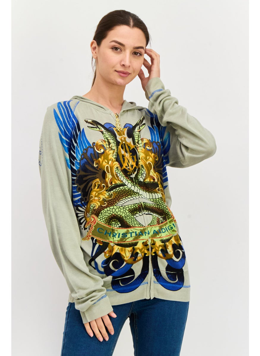 CHRISTIAN AUDIGIER Women Embellished Full Zip Sweatshirts, Grey  - Image 1