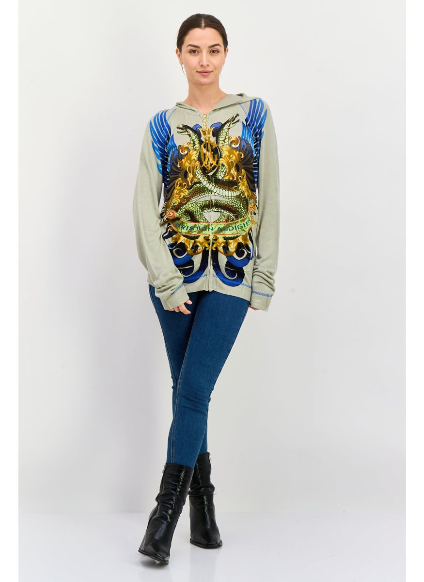 CHRISTIAN AUDIGIER Women Embellished Full Zip Sweatshirts, Grey  - Image 4