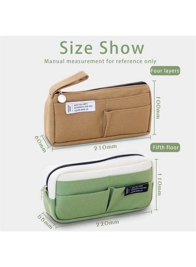 ماياترا حقيبة أقلام ماياترا كبيرة السعة، حقيبة أدوات مكتبية، حقيبة أقلام من قماش الكتان القطني مع مقبض، حقيبة مكياج محمولة، حقيبة أدوات مكتبية لطيفة للطلاب والفتيات والبالغين والمكاتب (بني) - Image 5