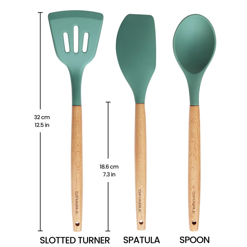 FIABLE FiABLE Premium Silicone Spatula Set of 3 for Non Stick pan Spatula Set for Cooking Heat Resistant FDA Certified Hybrid Combo of 3 Green - Image 2