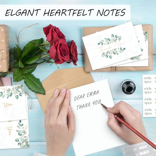 Ladygo 100PK Thank You Cards With Envelopes Bulk: 4x6 Blank Thank You Notes & Stickers Baby Shower Wedding Small Business - Floral Leaves Teacher Appreciation Gift for Graduation Kids Birthday Bridal (100 PACK) - Image 2