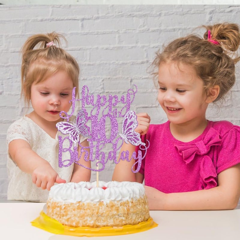 Kaoenla Butterfly Happy 10th Birthday Cake Topper-Glitter 3D Butterfly theme10th/ten Birthday/Anniversary party Cake Decor (10th  Purple) - Image 3
