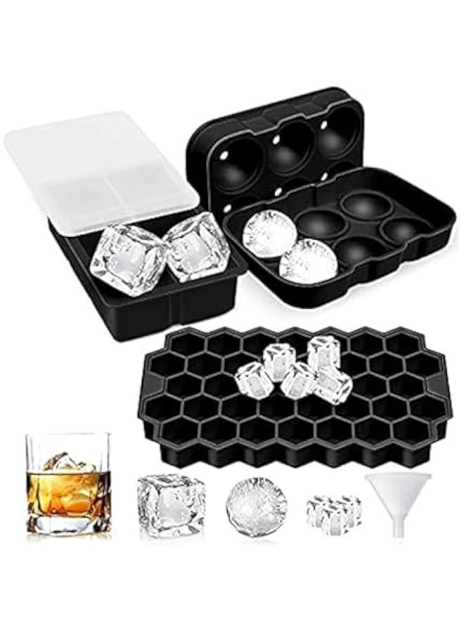 HOOKOR 3 Pack Ice Cube Tray, Ice Trays for Freezer With Lid, Silicone Large Round Ice Cube Tray, Sphere Square Honeycomb Ice Trays, for Cocktails and Bourbon, Reusable Ice Cube Trays ，NO BPA - Image 1