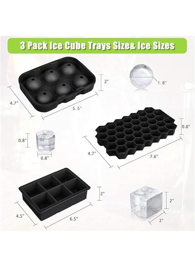 HOOKOR 3 Pack Ice Cube Tray, Ice Trays for Freezer With Lid, Silicone Large Round Ice Cube Tray, Sphere Square Honeycomb Ice Trays, for Cocktails and Bourbon, Reusable Ice Cube Trays ，NO BPA - Image 2