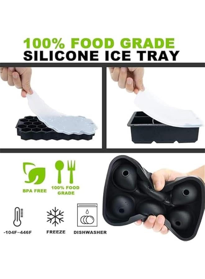 HOOKOR 3 Pack Ice Cube Tray, Ice Trays for Freezer With Lid, Silicone Large Round Ice Cube Tray, Sphere Square Honeycomb Ice Trays, for Cocktails and Bourbon, Reusable Ice Cube Trays ，NO BPA - Image 3