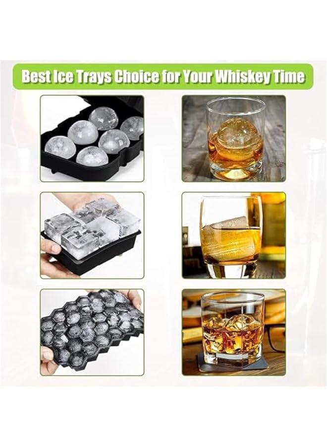 HOOKOR 3 Pack Ice Cube Tray, Ice Trays for Freezer With Lid, Silicone Large Round Ice Cube Tray, Sphere Square Honeycomb Ice Trays, for Cocktails and Bourbon, Reusable Ice Cube Trays ，NO BPA - Image 4