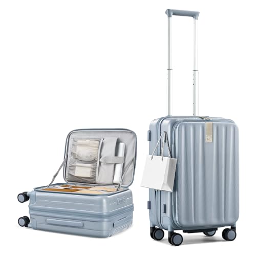 Hanke 20 Inch Expandable Carry On Luggage Airline Approved Top Opening Hard Shell Suitcases with Wheels Lightweight Travel Luggage Carry On Suitcase for Woman Men-Grey - Image 1